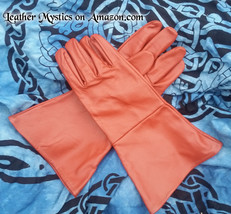 Leather Gauntlet Pumpkin Spice Color Russet Brown Gloves Long Arm Cuff (... - $18.92