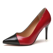 Patchwork Stiletto Heels Pumps Women Pointed Toe Shallow Pu Leather Shoes for Wo - £22.54 GBP