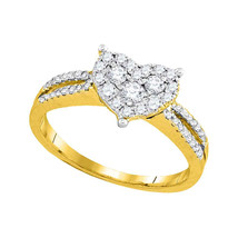 14k Yellow Gold Womens Round Diamond Heart Cluster Fashion Ring 1/2 Ctw - £663.37 GBP