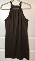 Whim Knit Cute Dress Pleated Detail Brown Spaghetti Strap Trapeze Silk S... - £15.34 GBP