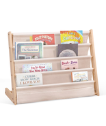 Kids Bookshelf,  4 Tier Wooden and Canvas Kids Bookcase, Sling Rack Book... - $732.25 MXN