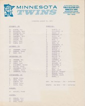 1974 Vintage Minnesota Twins Official PR Department Roster - $27.41 CAD