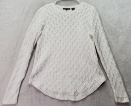 Jeanne Pierre Sweater Womens Small White Knit 100% Cotton Long Sleeve Round Neck - £15.81 GBP