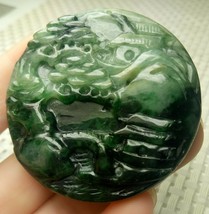 Certified Deep Green Natural A Jadeite Emerald Pendant Landscape painting 山水画 - £62.21 GBP