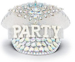 Glamorous Party Hat Rhinestone Captain Hat Crowns for Women Disco Hat Ra... - £42.33 GBP