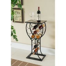 - 11 Bottle Free Standing Floor Wine Rack Table, Black Metal &amp; Faux Marble - $75.99