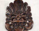 Thai Hand Carved Dark Wood Barong Sai Mask Lion God Wall Hanging Small - £27.20 GBP