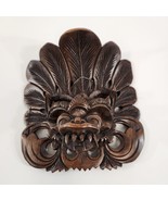 Thai Hand Carved Dark Wood Barong Sai Mask Lion God Wall Hanging Small - £26.70 GBP