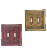 Tropical Faux Bamboo Matting Vtg 2 Dual Light Switch Plate Bundle Boho E... - £27.47 GBP