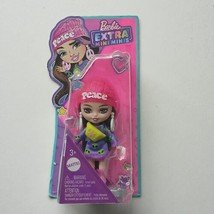 Barbie Extra Mini Minis Doll Peace Long Brown Hair Pink Hat with Stand N... - $9.49