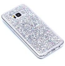 For Samsung Galaxy S8+ Plus - Rubber Gummy Case Cover Silver Glitter Sequins - £11.18 GBP