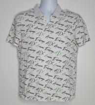 Armani Exchange Shirt Mens Small Polo All Over Spellout Print White Shor... - $34.99