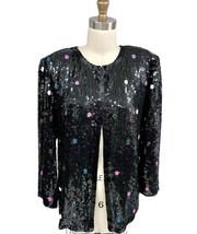 Vintage Sequin Jacket by Scala, Long Sleeves 80&#39;s Evening Womens M Black/Colors - $168.40