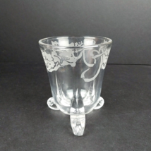 Vintage Floral Etched Design Clear Glass Candy Dish Bowl Vase 3 Footed 4.25&quot; - £7.03 GBP