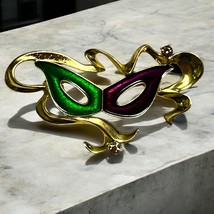 Elegant Vintage Inspired Mardi Gras Mask Enamel Brooch Pin - £9.50 GBP