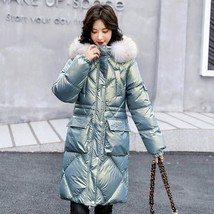 Women&#39;s down cotton mid-length section 2021 new Korean fashion shiny gold film d - £57.61 GBP