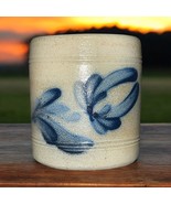 Pottery Works 1993 Floral Mug Cobalt Salt Glaze Cambridge Wisconsin Vintage - £12.36 GBP