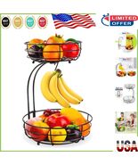Elegant Black Iron 2-Tier Fruit Storage Bowl with Banana Hanger - 64 Oz ... - €32,61 EUR