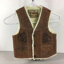 Boys Sz 8 Brown Leather Suede Cowboy Vest Fleece-Lined Snap Front Horses... - $29.69