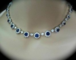 11 Ct Simulated Blue Sapphire  Flower Necklace 925 Silver Gold Plated - £250.28 GBP