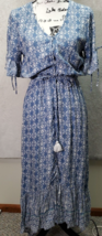American Rag Cie Long Maxi Dress Women&#39;s Small Blue Floral V Neck Button Front - £20.66 GBP