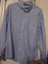 Vintage IZOD Men&#39;s Adult Size L Blue Long Sleeve Dress Shirt - £6.28 GBP