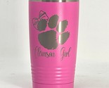Clemson Girl Pink 20oz Double Wall Insulated Stainless Steel Tumbler Gre... - $24.99