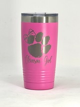 Clemson Girl Pink 20oz Double Wall Insulated Stainless Steel Tumbler Gre... - £19.65 GBP