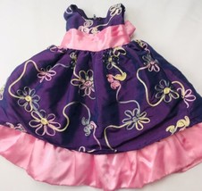 Babys Kloset Vintage Floral Dress S 0-6 Mos Full Ruffle Purple Pink USA Made - £14.15 GBP