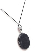 Natural Black Tourmaline Raw Rough Oval Crystal Pendant For - £35.29 GBP