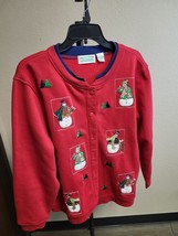 Vintage Shenanigans Woman Christmas Embroidered Snowmen Button Up Sweater - XL - £11.10 GBP