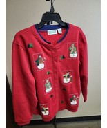 Vintage Shenanigans Woman Christmas Embroidered Snowmen Button Up Sweate... - £10.97 GBP