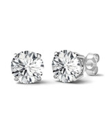 14K White Gold Silver Round Cubic Zirconia Push Back Stud Earrings 4.00Ctw - $27.45 CAD