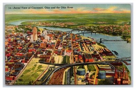 Aerial View Skyline and Ohio River Cincinnati Ohio OH UNP LInen Postcard R27 - £2.68 GBP