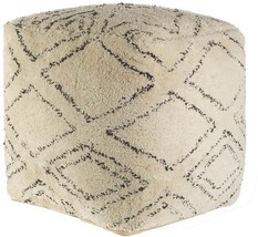 Beige Cotton Square Pouf With Argyle Pattern - $4,082.51 MXN