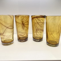 Handblown Amber Swirl Art Glass Drinking Glasse Tumbler Brown purple hue - £14.71 GBP