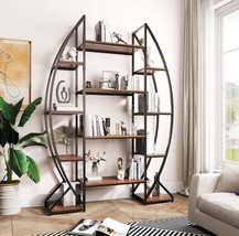 Large Oval Bookshelf, 70“ Tall Open 5 Tier Industrial Bookcases, Modern ... - $173.28