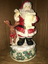 Kris Kringle Santa Claus with Reindeer Musical Christmas Decor 1996 - £10.31 GBP
