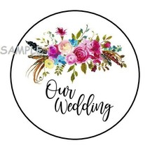 30 Our Wedding Envelope Seals Labels Stickers 1.5&quot; Round Floral Boho Favors - £5.88 GBP