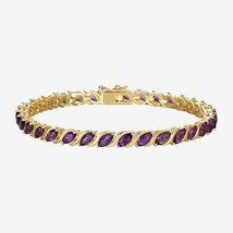 3.5x2mm Simulated Marquise Amethyst S-Link Tennis Bracelet 14K Gold Plated 7&quot; - £92.65 GBP