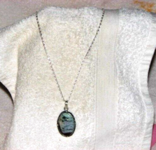 VTG. 925 Sterling Silver Lavender/Purple Moss Agate Pendent Necklace 20&quot; chain - £22.57 GBP