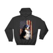 Bernese American Flag : Gift Hoodie Dog Pet Puppy Animal Cute USA 4th of July Pa - £28.76 GBP