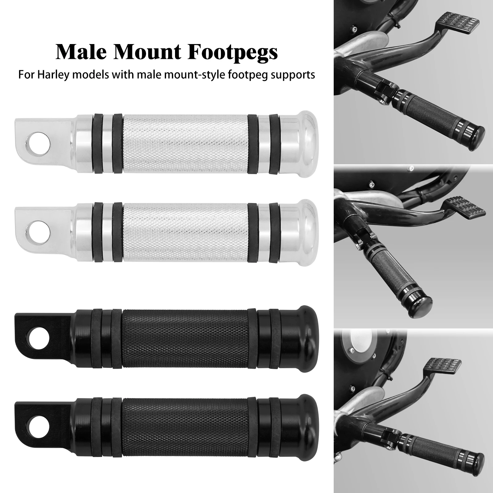 Motorcycle CNC Rear Male Mount Foot Pegs Rest Black Chrome Passenger Pedal  For - £19.55 GBP