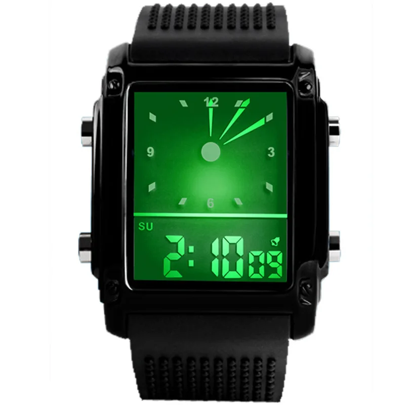 S men led digital watches fashion rectangle watch led colorful dual time analog digital thumb200