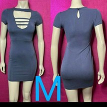 Dusty Blue Choker Neck Detail Stretchy Mini Dress  Size M - $27.12