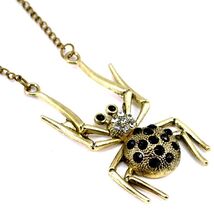 SPIDER NECKLACE 28" Chain Crystal Charm Halloween Pendant Bronze Color M... - $1.95
