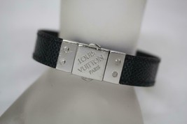 LOUIS VUITTON Reversible Damier Graphite & Black Leather Check It Bracelet 7" L - $247.78