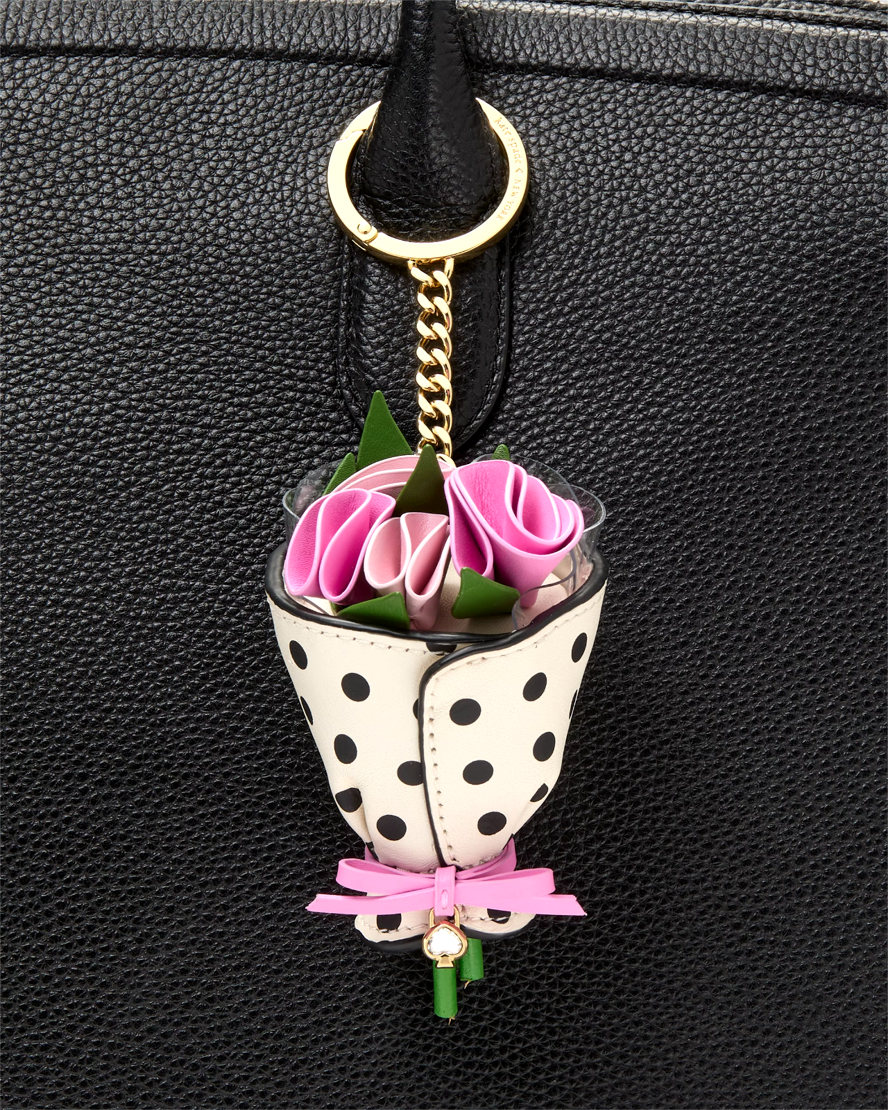 New Kate Spade Flora Flower Bouquet Bag Charm Black / White Multi Item image 2