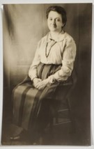 RPPC  Large Woman Striped Skirt Seated for Photo Postcard E30 - £7.04 GBP