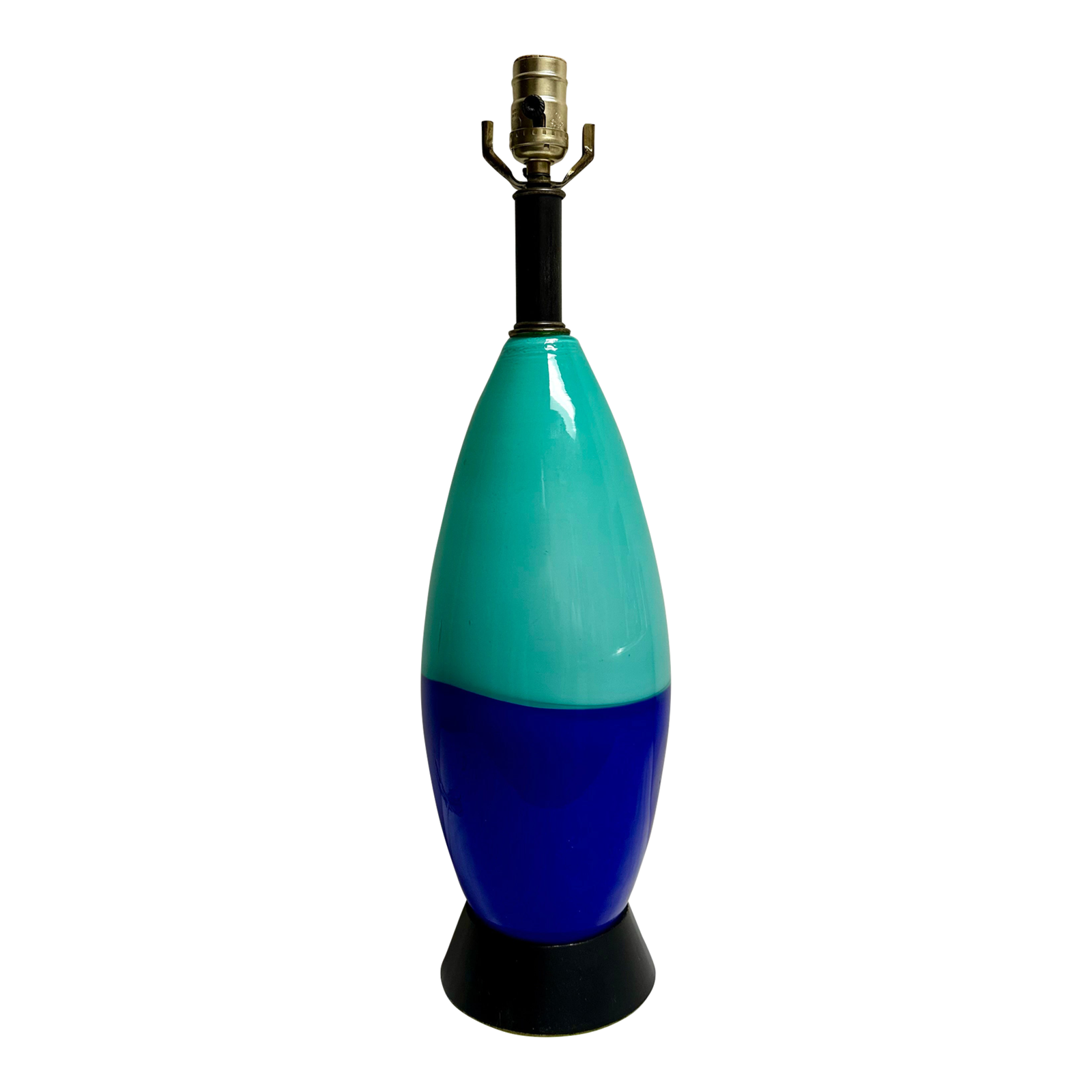 Mid-Century Bullet Lamp Color Block Blue and Turquoise Glass Table Lamp ... - $425.00